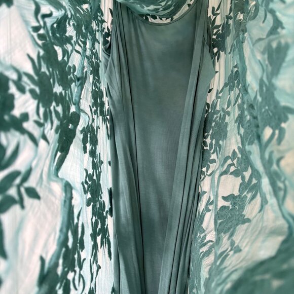 Soft Surroundings Silk Cowl Neck Floral Midi Asymmetrical Sage Dress 2X - Picture 8 of 9